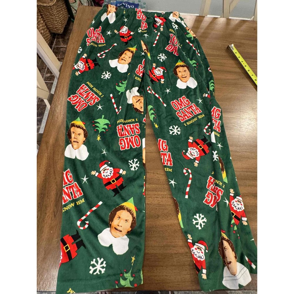 Elf Green Holiday Theme Graphic Prints Elastic Waistband Pajama Pants Size Large